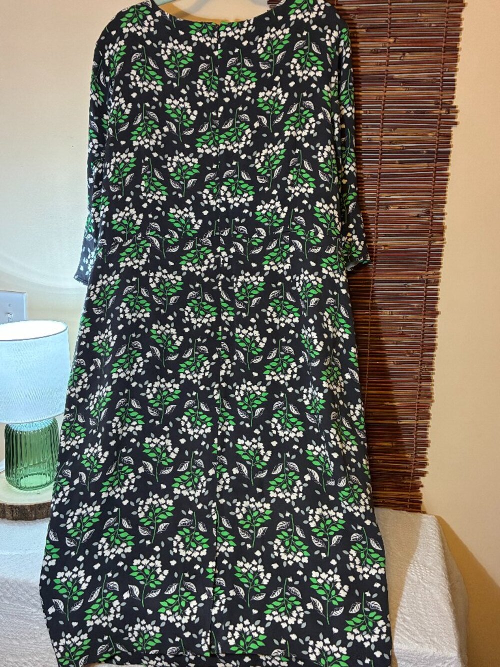 Boden Delia Dress Dark Charcoal Grey Green White Floral Midi 18L Bell Sleeve